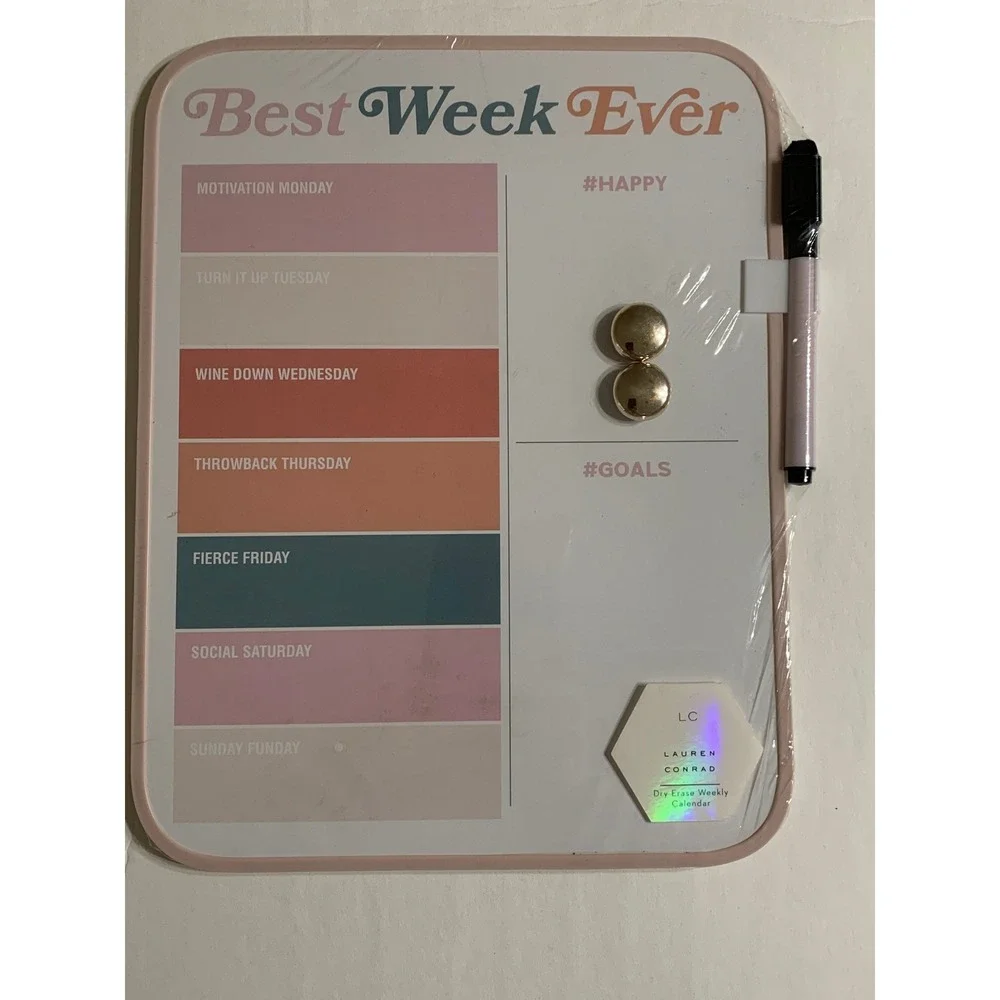 LC Lauren‎ Conrad Dry Erase Weekly Calendar Magnetic Board Best Week Ever Pink